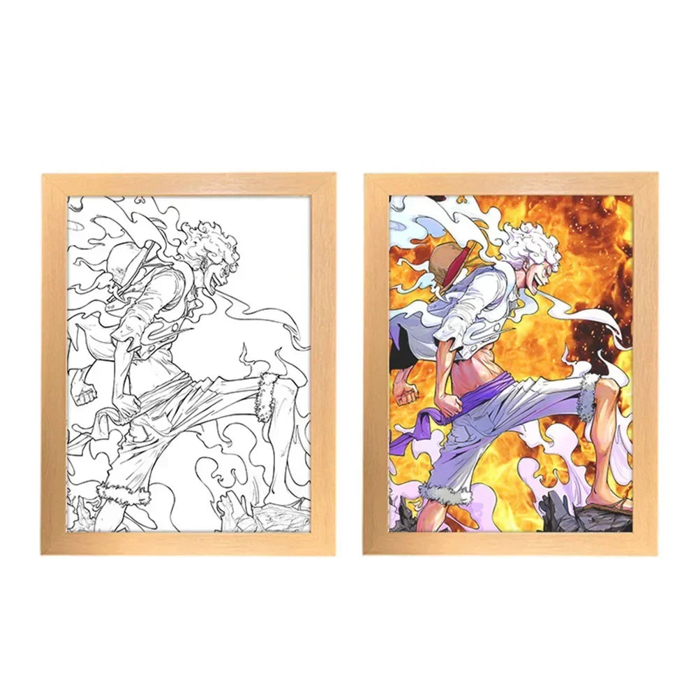 One Piece Creative Photo Frame Night Light Toy Anime Character Luffy Zoro Night Light Bedside Decoration Painting Christmas Gift