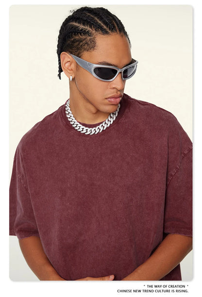 ZODF New Summer Men Washed Batik Cotton T Shirts Unisex American Retro High Street 270gsm Short Sleeve Tees Streetwear HY0489