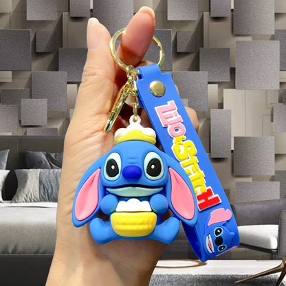 Wholesale Anime Disney Keychain Mickey Mouse Minnie Lilo & Stitch Cute Doll Keyring Ornament Key Chain Pendant Kids Toys Gifts