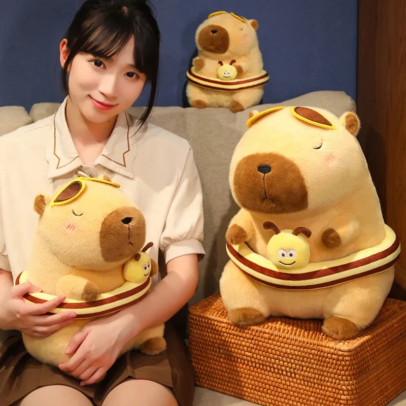 Pink Capybara Plush Toy Stuffed Seaside Beach Dress Blue Shirt Swim Ring Bee Decor Capibara Plushie Boy Hawaii Vacation Style