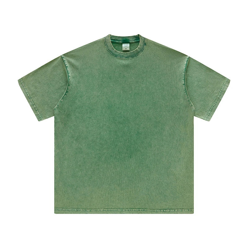 ZODF Men's Summer Batik Washed 250gsm T Shirts Retro Vintage Unisex Basic Loose Solid Cotton T-Shirt Brand Tops 2024 New HY0753