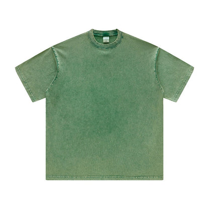 ZODF Men's Summer Batik Washed 250gsm T Shirts Retro Vintage Unisex Basic Loose Solid Cotton T-Shirt Brand Tops 2024 New HY0753