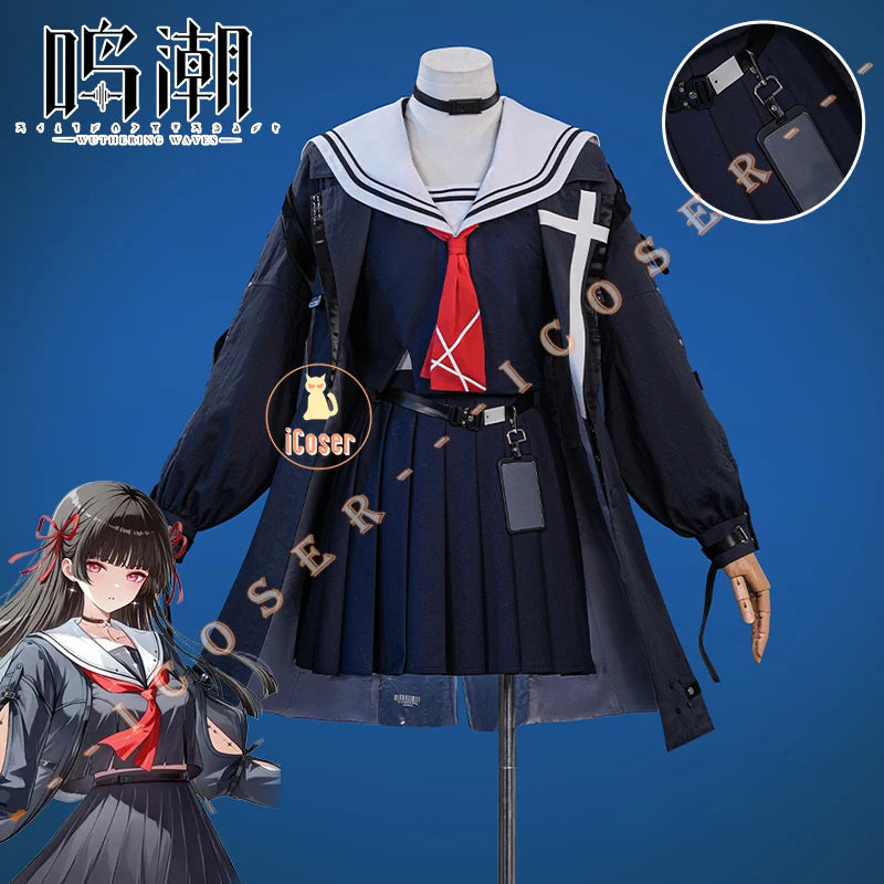 Wuthering Waves Chisa Cosplay Costume Wig Jacket Uniform Headwear Tattoo Sticker Socks Halloween Party for Women Girls Accessory