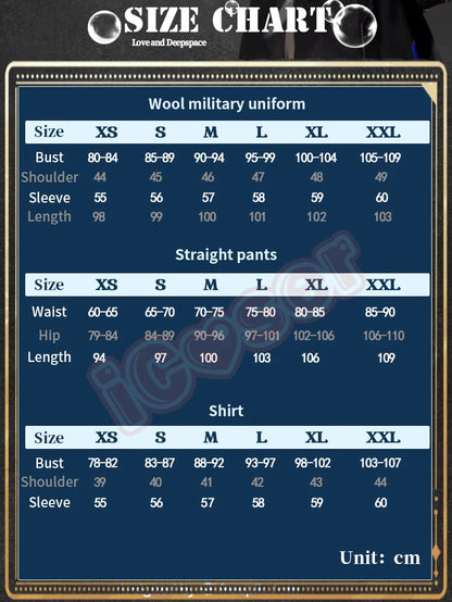 Love and Deepspace Heroines Cosplay Costume Wig Farspace Colonel Female Uniform Cap Caleb Halloween Party Women Carnival Outfit