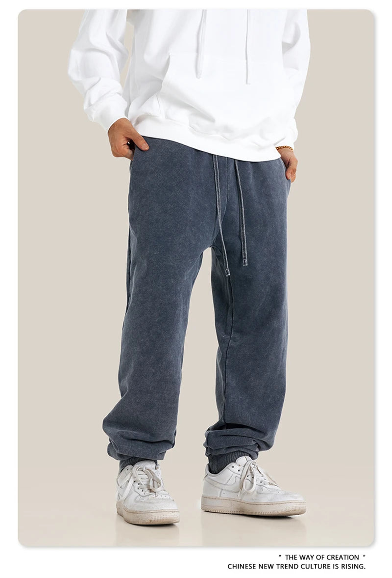 ZODF New Autumn Winter Men Washed 400gsm Sweatpant Unisex Loose Heavyweigh Cotton Sport Joggers Pants Streetwears HY0893