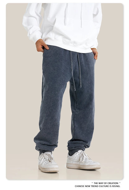 ZODF New Autumn Winter Men Washed 400gsm Sweatpant Unisex Loose Heavyweigh Cotton Sport Joggers Pants Streetwears HY0893