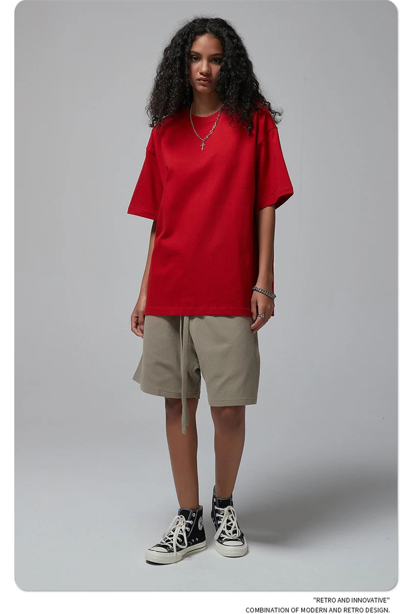 ZODF New Spring Summer Men 305gsm Cotton T Shirts Unisex Heavy Weight Oversized FG Noshrink Basic Solid T-Shirt Tees HY0165