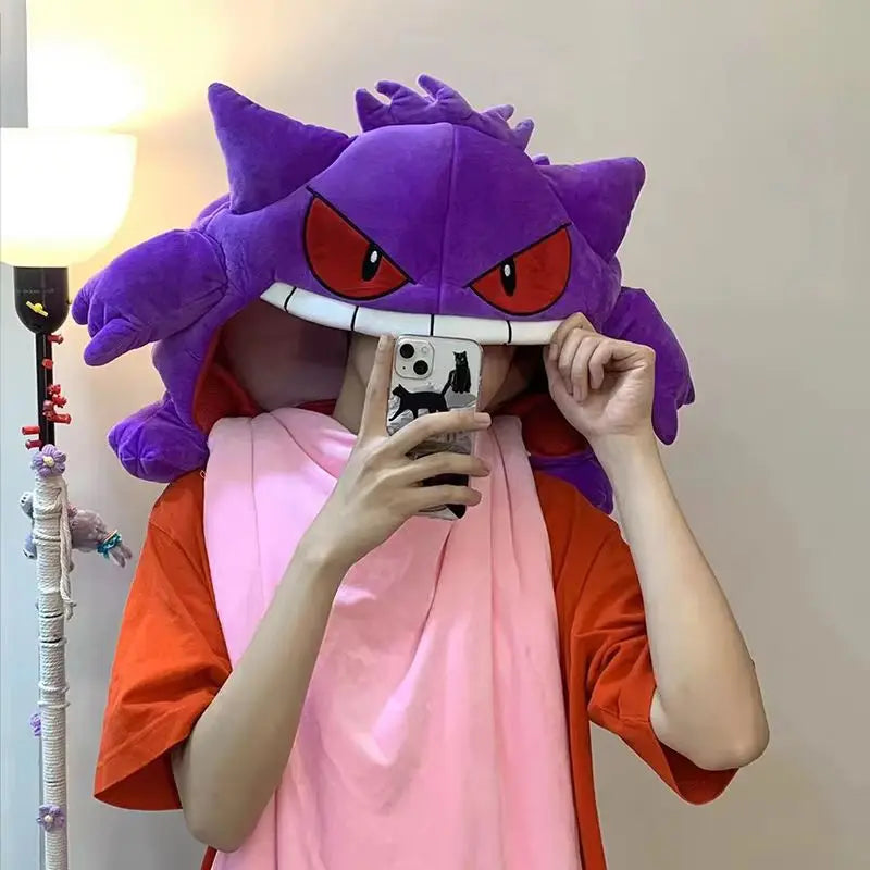 New Pokemon Gengar Cartoon Anime Kawaii Elf Sleep Pillow Dual Purpose Nap Blanket Toys Doll Super Soft Big Mouth Gifts