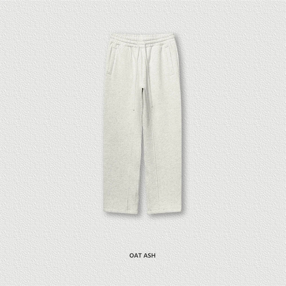 ZODF 345gsm Fleece Straight Pants for Men Unisex Loose Comfortable Sport Trousers Autumn Winter HY0864 - Oat Grey / S