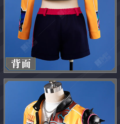 Anime KPop Demon Hunters Rumi Cosplay Costume Wig Yellow Leather Jacket Huntrix Uniform Halloween Party Women Girls Props iCoser