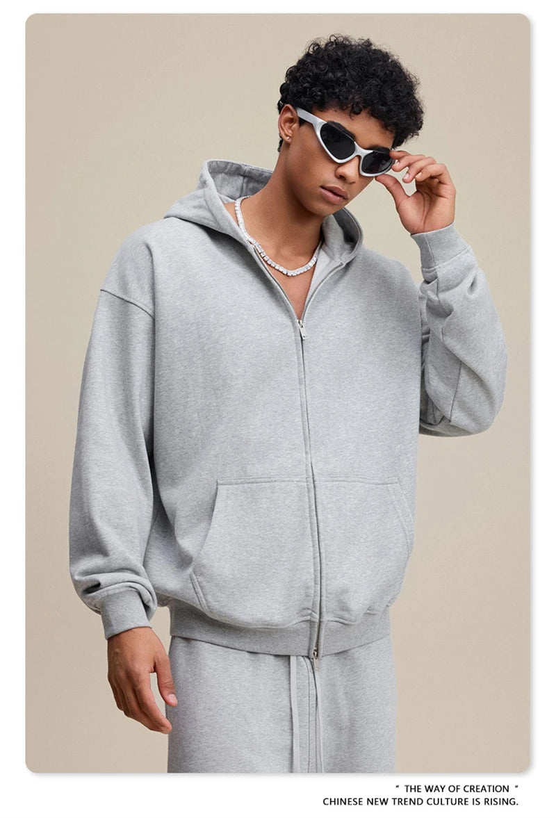 ZODF Trendy 2025 Heavy Weight 445gsm Zipper Hoodies For Man Unisex Casual Zip-up Hooded SweatShirts Coats HY1102