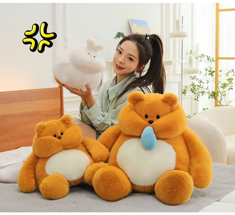 35-45cm Cute Muscle Bear Snot Bear Doll Sitting Posture Pull String Animals Stuffed Toy Soft 24CM Plush Bear Doll Kids Kawaii