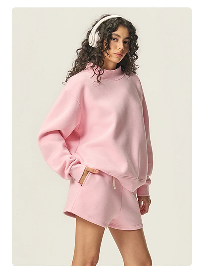 ZODF 2025 Winter Women 350gsm Warm Fleece Sweatshirts Girls Female Hip Hop Half Turtleneck Pullovers Brand Clothing HY056