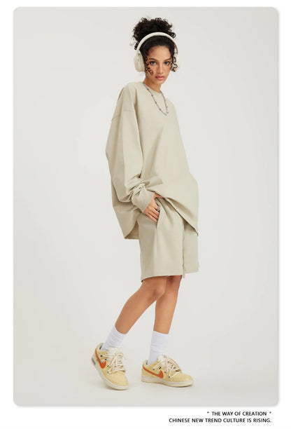 ZODF NEW Autumn Men's Solid Full Sleeve T Shirts Unisex Loose Oversized Casual 305GSM Cotton Basic T-Shirt Brand TEE HY0209