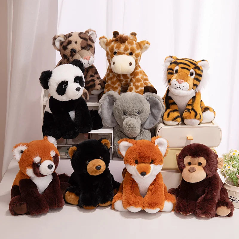 Cute Plush Animal Toys Set Panda Bear Fox Raccoon Elephant Giraffe Frog Soft Stuffed Dolls for Kids Sleep Appliance Baby Gift