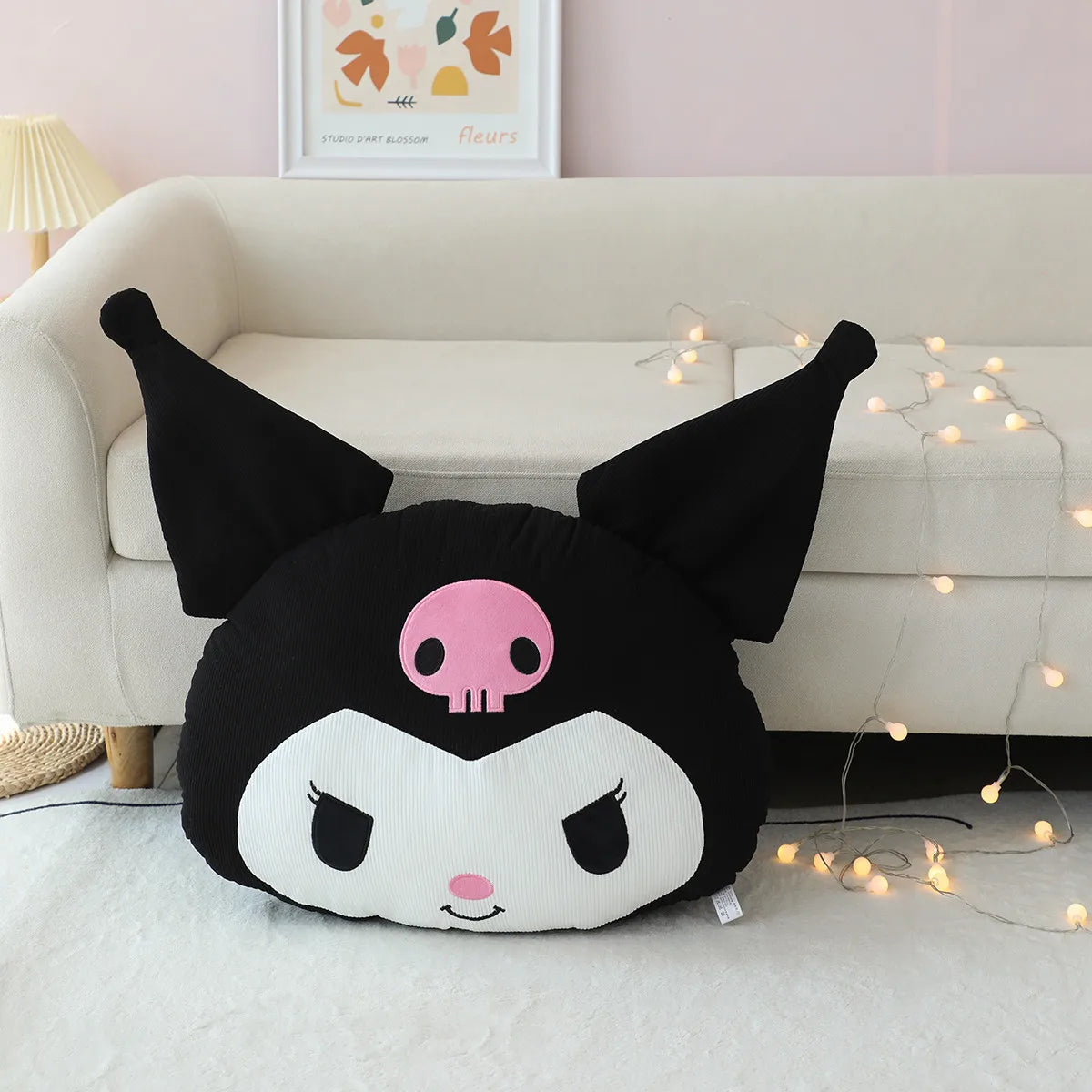 Sanrio Tuxedo Sam Kuromi Hangyodon Back Cushion Car pillow Thickened Corduroy Stuffed Anime Throw Pillow Sofa Home Decor