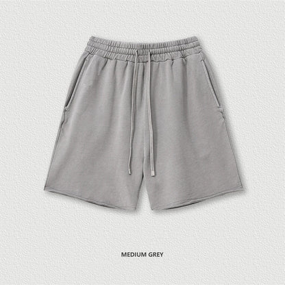 ZODF Retro Summer Washed 370gsm Cotton Shorts For Men Unisex High Street Loose Edge Distressed Solid Shorts Brand Clothes HY1023