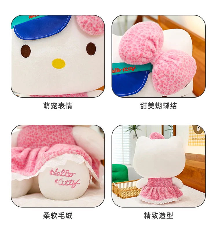 New Sanrio Plush Leopard Print Baseball Cap KT Cat Hello Kitty Stuffed Animal Kitten Pillow Doll for Kids Birthday Xmas Gift For