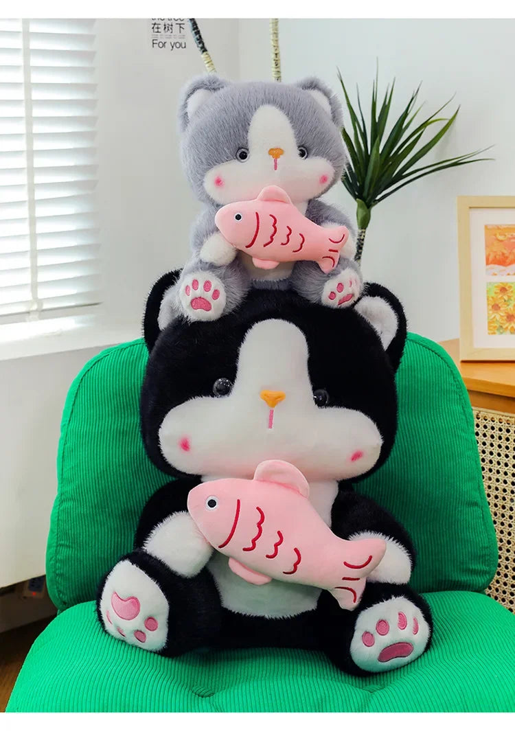 45cm Kawaii Stuffed Toys Lace Scarf Cat Plush Doll Fluffy Soft Cat Baby Doll Cute Cartoon Cat Stuffed Toy Home Decor Kid Gifts