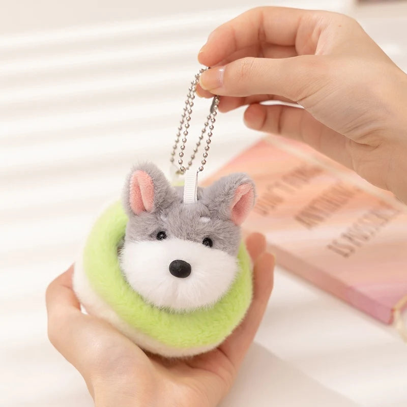10cm Mini Cute Dog Plushies 2 in 1 Kawaii Soft Bag Pendant Love Dog in Doghouse Plush Toy Corgi Schnauzer Stuffed Doll Girl Gift