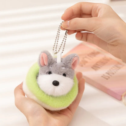 10cm Mini Cute Dog Plushies 2 in 1 Kawaii Soft Bag Pendant Love Dog in Doghouse Plush Toy Corgi Schnauzer Stuffed Doll Girl Gift