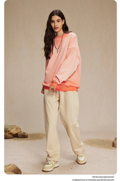 ZODF 2024 Autumn Men's Washed Sweatshirt Unisex Women Retro Solid 430gsm Terry Cotton O Neck Pullovers Coat HY0880