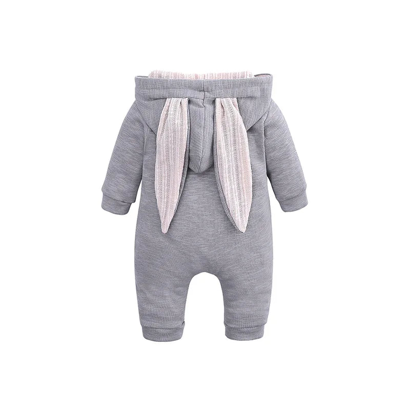 Boys Long Sleeved Clothing Baby Children Big Ears Rabbit Bodysuit Girl Baby Hooded Zipper Creeper Romper 0 to 3 6 9 12 18 Months
