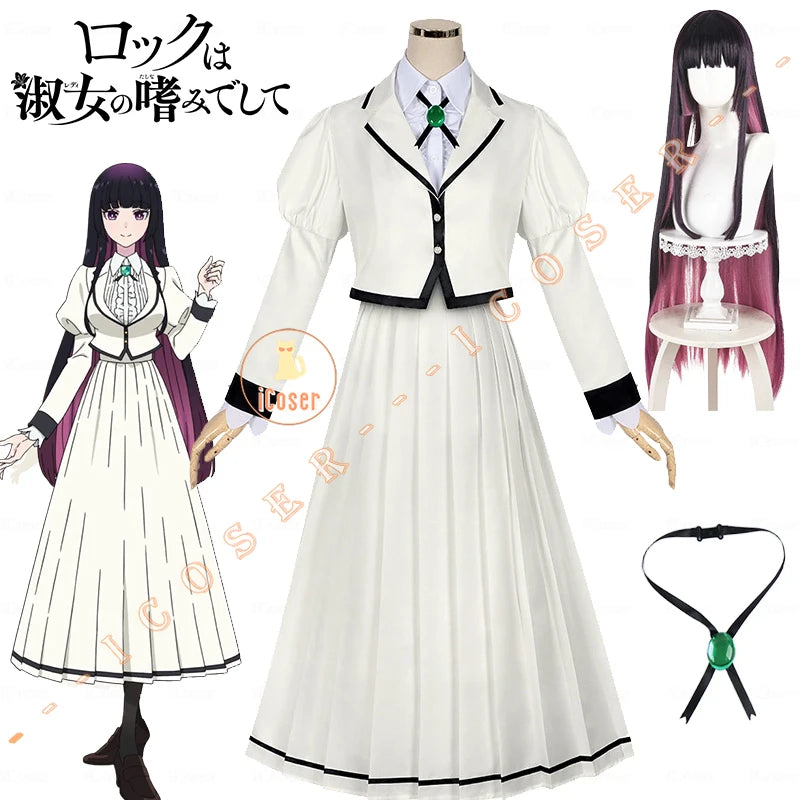 Anime Rock Is A Lady's Modesty Otoha Kurogane Cosplay Costume Wig JK Skirt Lilisa Suzunomiya Halloween for Women Carnival iCoser