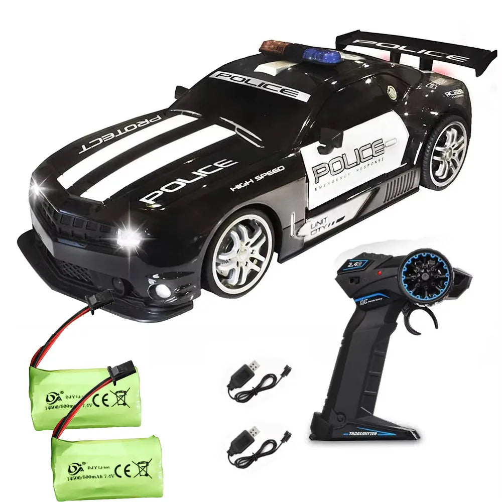 1/12 Big 2.4GHz Super Fast Police RC Car Remote Control Chase Drift Toy with Lights for Boys Kids - 2 Battery 2000