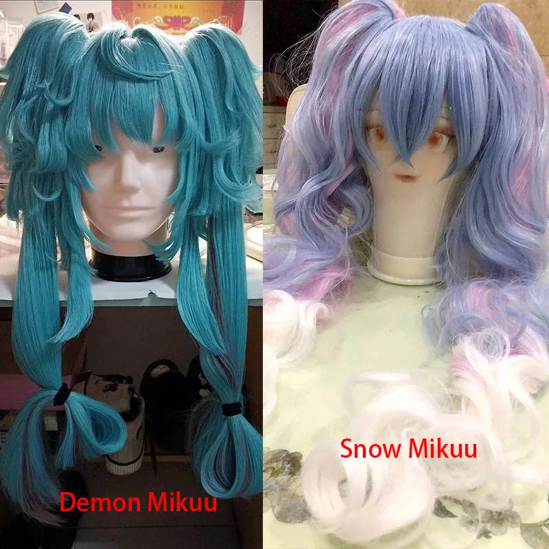 Anime Mikuu Snow And Demon Cosplay Wig 90cm 120cm Heat Resistant Fiber