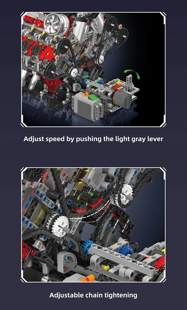 MOC Technik Electrically Driven No.V8 Engine Model Car Building Blocks Set Creative Educational Toy christmas Gifts for Boy Kids