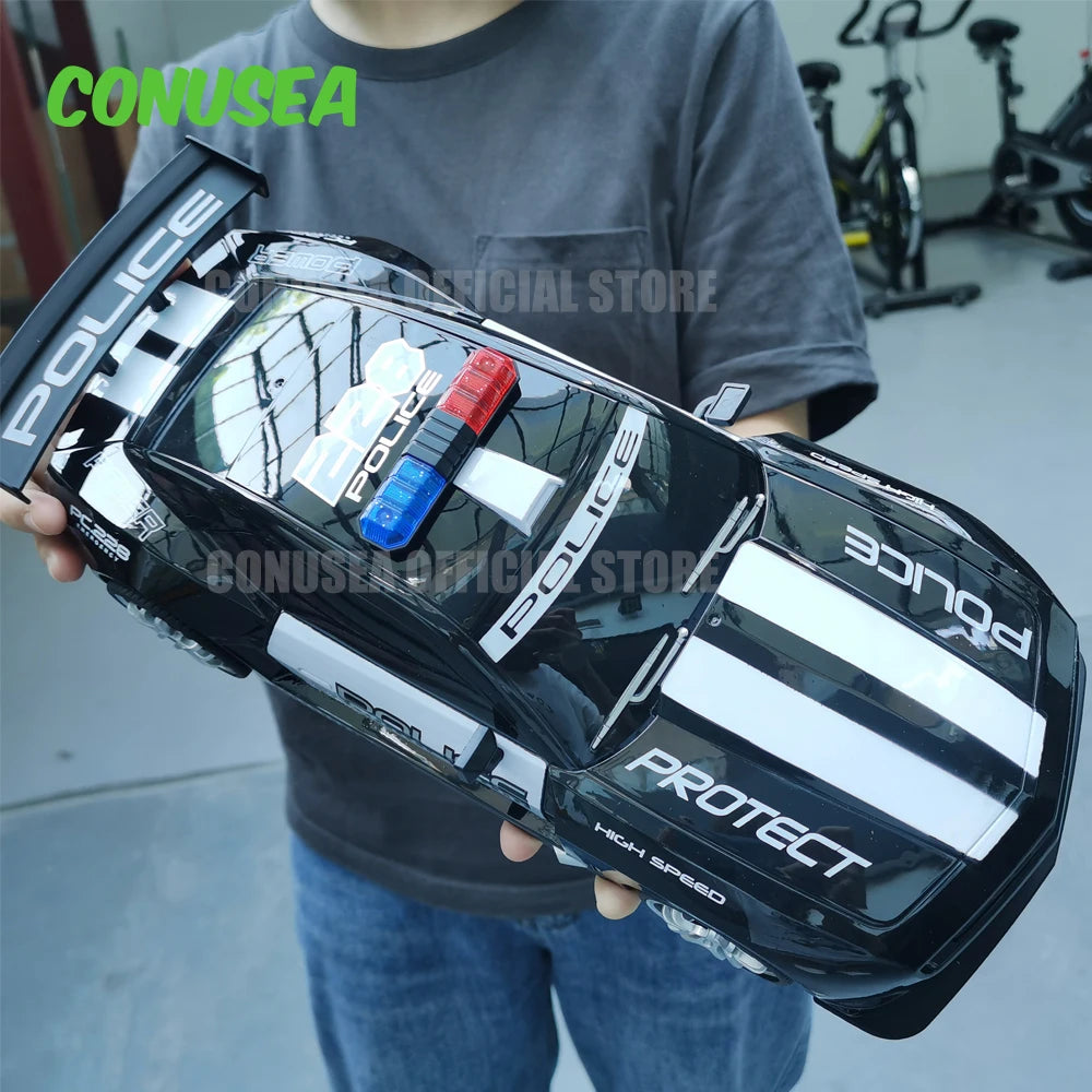 1/12 Big 2.4GHz Super Fast Police RC Car Remote Control Chase Drift Toy with Lights for Boys Kids