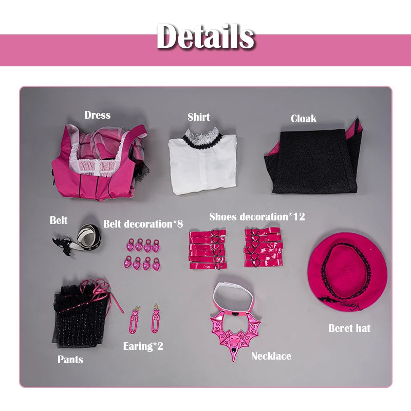 Uwowo Draculauraa Pink Vampire Female Little Devil Cosplay Costume with Cape and Hat Halloween Top - Full set / S