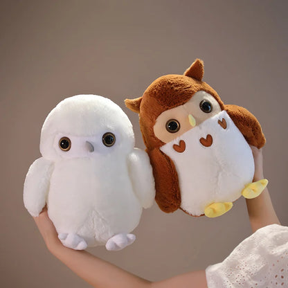 Couple Owl Plush Toy Stuffed Animals White Brown Vulture Plushie Round Ball Shape Nap Sleep Throw Pillow for Kids Birthday Gift