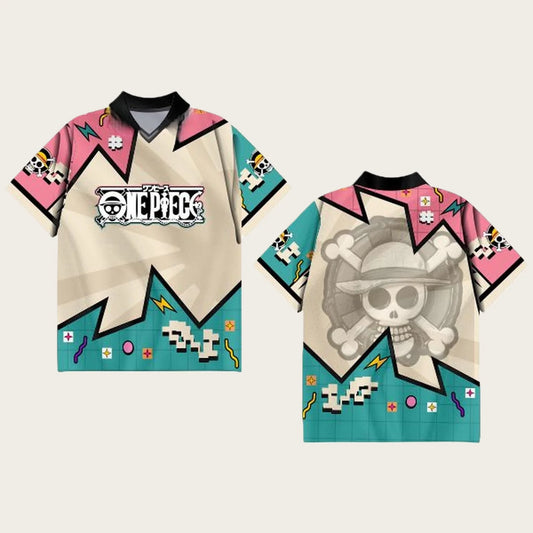 2526 New Bandai Anime One Piece Luffy Summer Jersey T-shirt Oversized 3D Adult and Children's Multifunctional Top Christmas