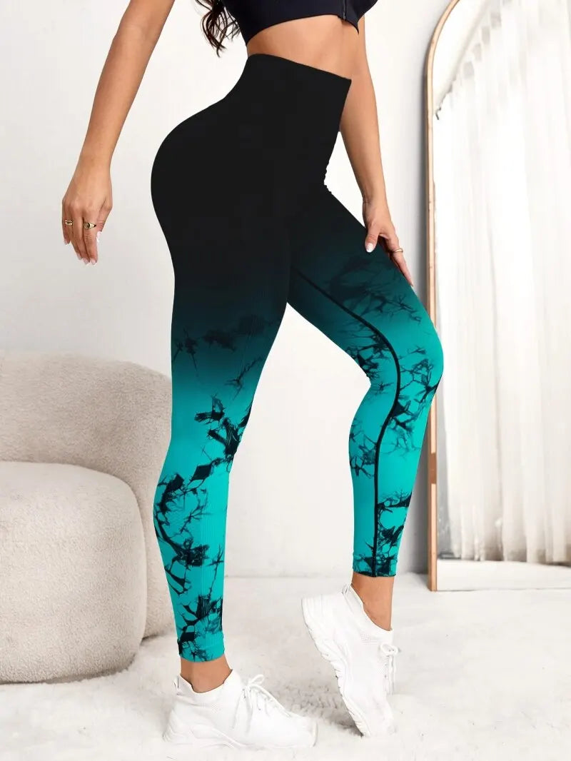 Women’s Seamless High Waist Push-Up Yoga Leggings Tie-Dye Scrunch Gym Workout Pants - black / S