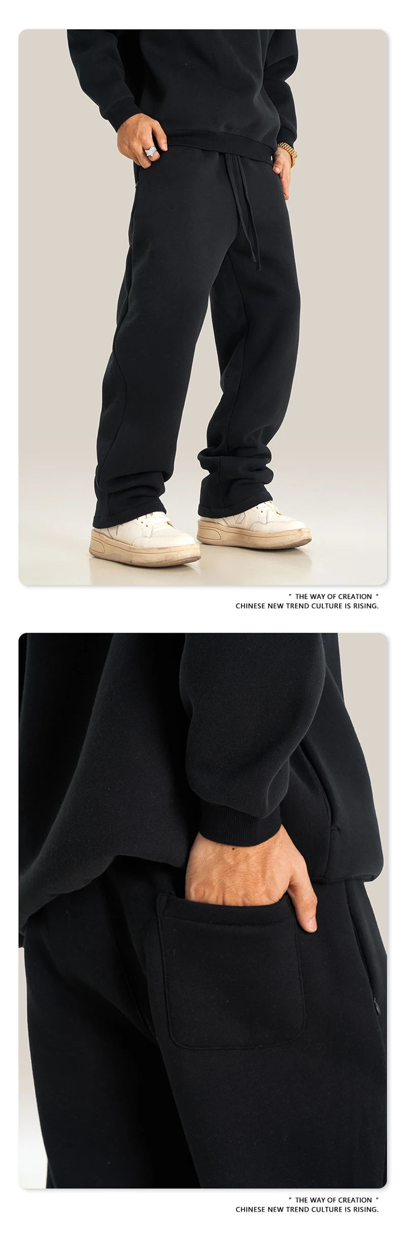 ZODF New Men's Winter Solid 345sm Fleece Straight Pants Unisex Loose Comfortable Sport Zipper Pockets Trousers HY0868