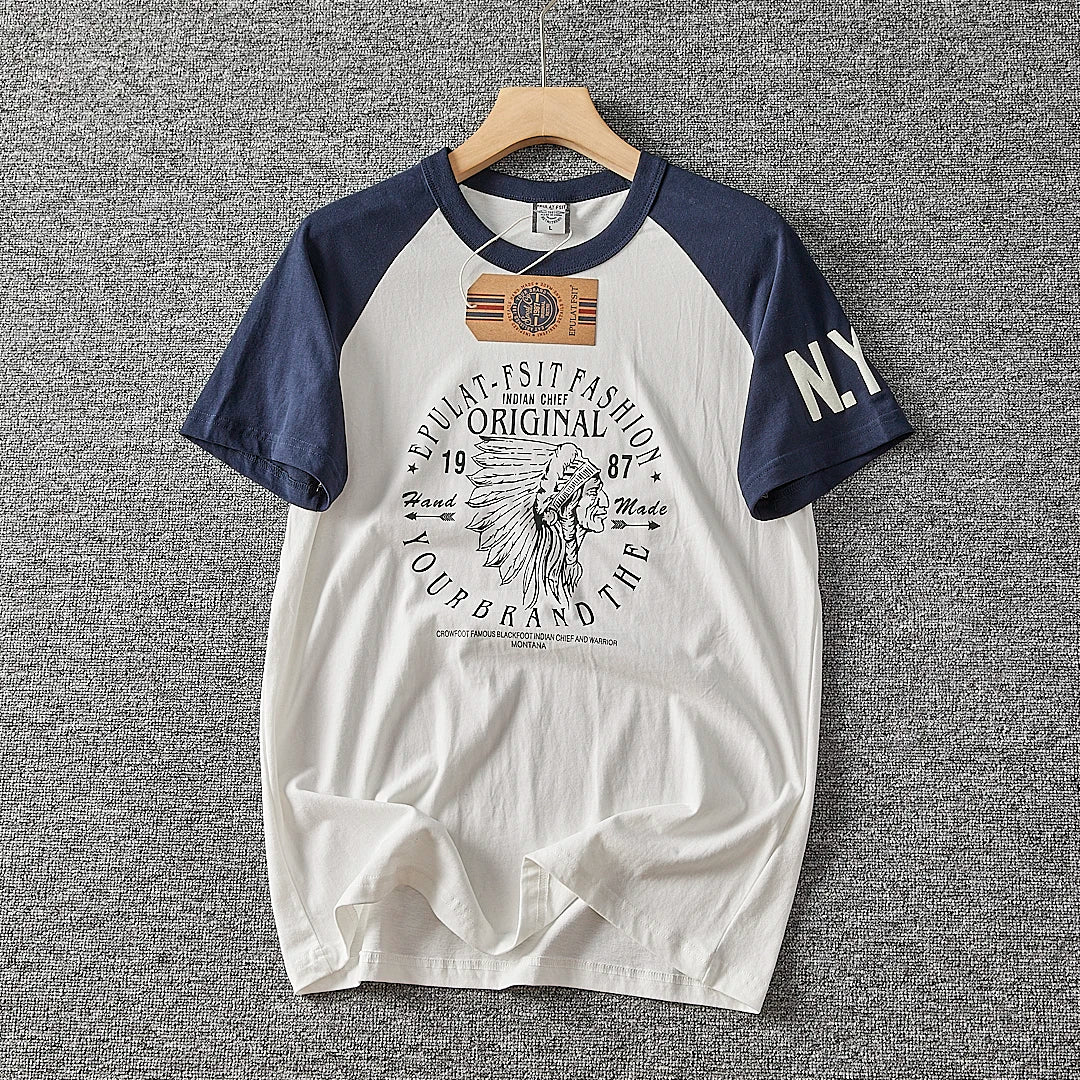 Summer New American Retro Short-sleeved O-neck Letter Printed T-shirt Men's Fashion Simple 100% Cotton Washed Casual Sport Tops