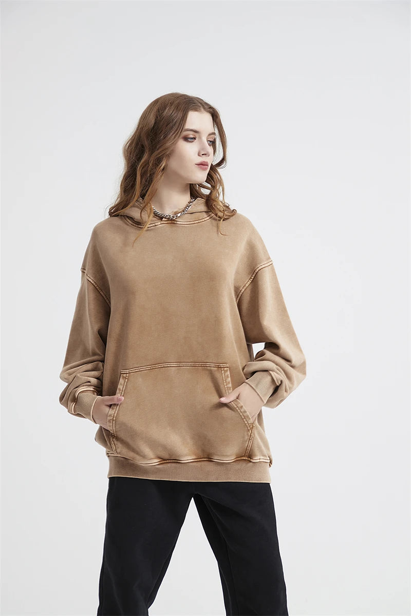 ZODF Autumn Winter Men 420gsm Heavyweight Washed Cotton Hoodie Streetwear Sweatshirt HY0307