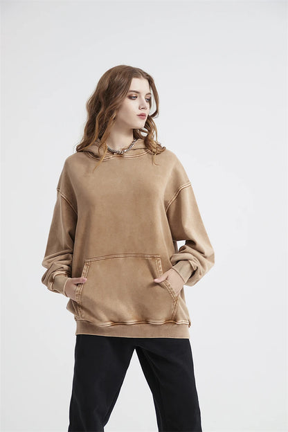 ZODF Autumn Winter Men 420gsm Heavyweight Washed Cotton Hoodie Streetwear Sweatshirt HY0307
