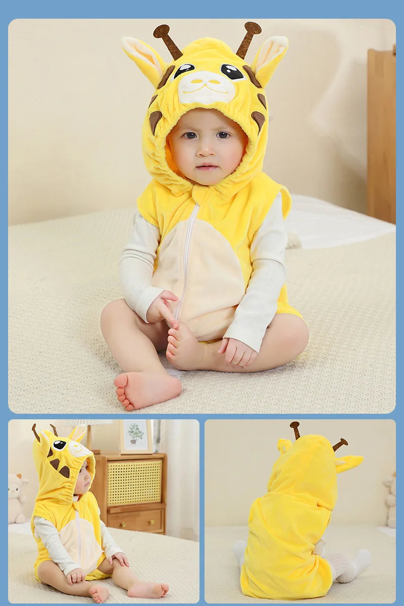 Baby Boy Romper 0 to 3 6 9 12 18 24 Months One Piece Hooded Baby Fall Outfit Newborn Girl Clothes Funny Yellow Jumpsuit Pajamas