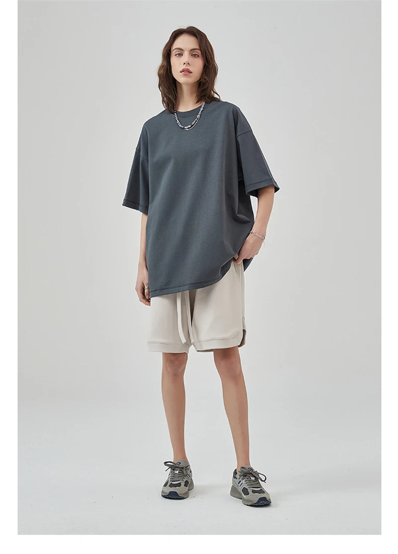 ZODF New 2025 Heavy Weight Summer Solid T Shirts For Men Unisex High Street Oversized 385gsm Cotton T-Shirt Streetwears HY0497