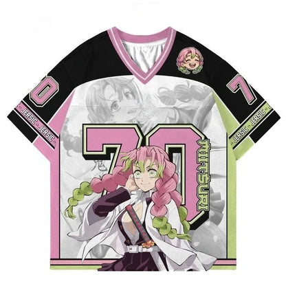 Demon Slayer Kanroji Mitsuri Anime Series Number 70 Jersey Oversize Kpop Baseball Hockey Outfit T-shirt Daily Unisex Tops Tees
