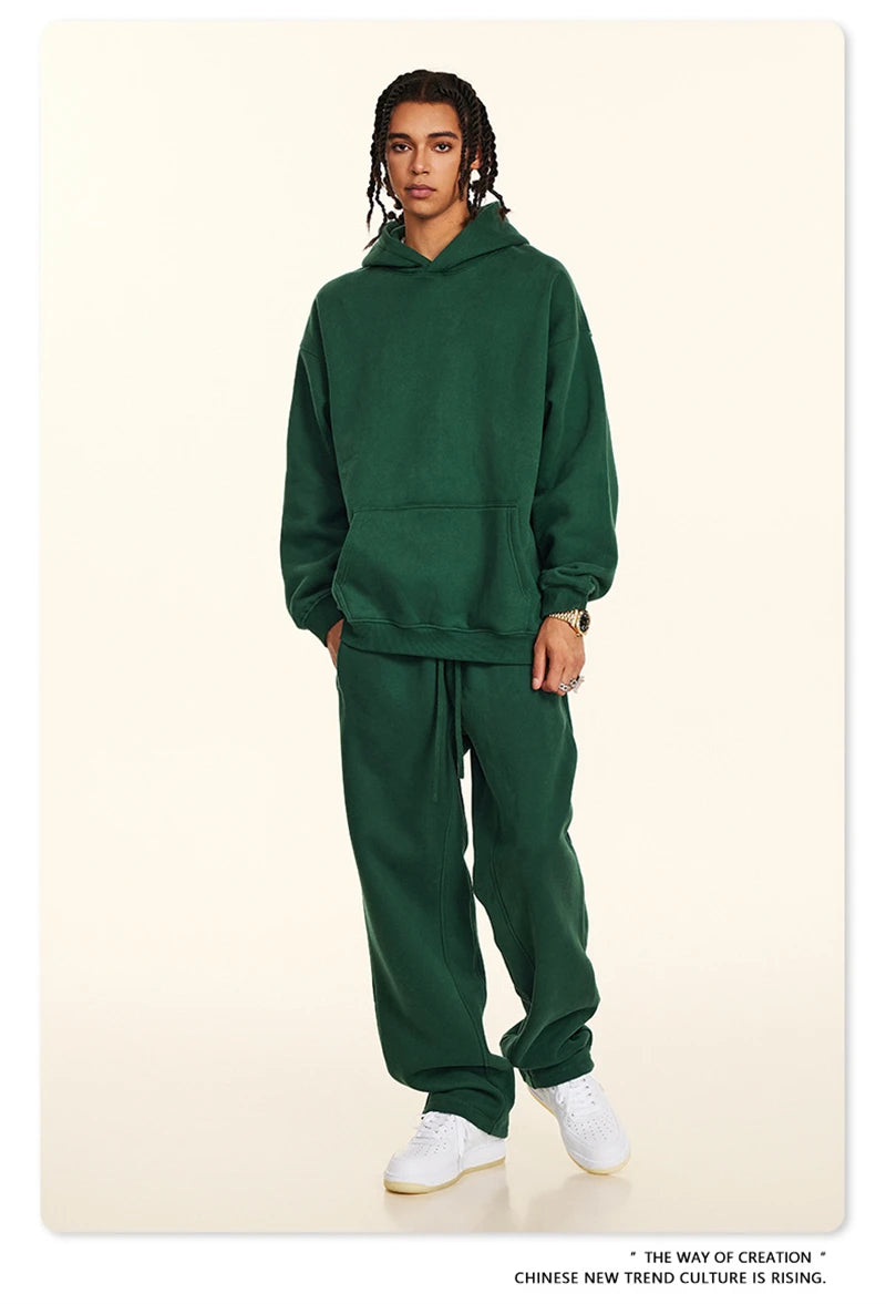 ZODF New 2024 Autumn Winter Men 345gsm Fleece Hoodies Unisex Women Relax Fit Warm Solid Hooded Pullovers Sweatshirts HY0863