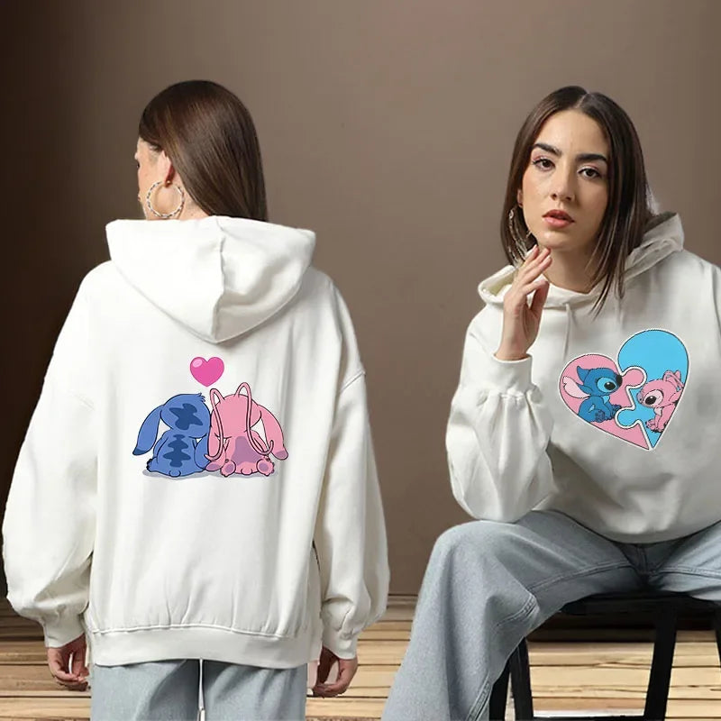 New Women's Jacket Scene Clothing 2000s MINISO Brand Clothing Disney Lilo & Stitch Hood Hoodie Anime Cute Winter Warm Sweatshirt