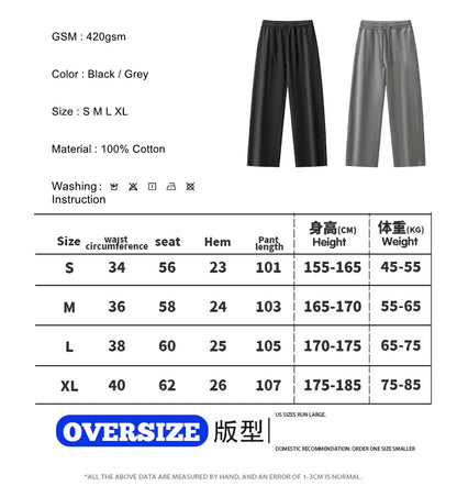 ZODF Retro High Street 420gsm Cotton Straight Pants For Man Unisex Loose Fit Distressed Sport Trousers Sweatpants HY0051