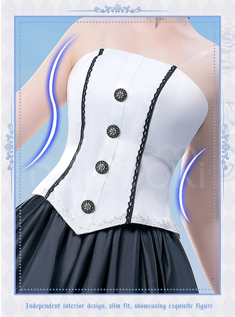 IN STOCK Asukaa Reii Cosplay Costume Anime DokiDoki-R Wome Black White Gothic Dress Asukaa Cosplay Halloween Costume