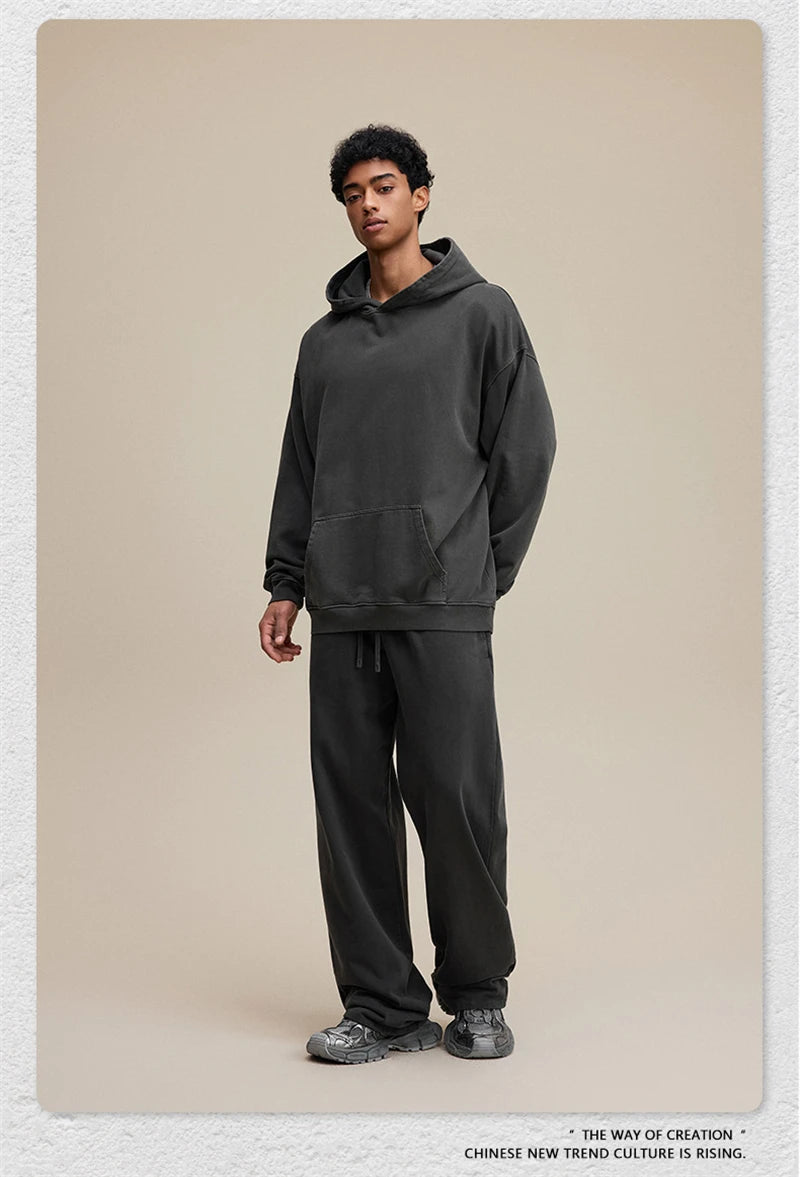 ZODF Retro Heavy Weight 480gsm Cotton Hoodies For Man Unisex Oversized Washed Distressed Hooded Pullovers Brand Coats HY1115