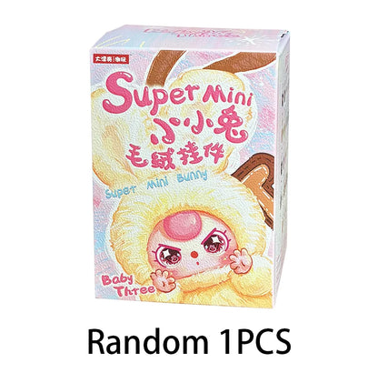 Baby Three Super Mini Bunny Series Mystery Blind Box Plush Keychain Pendant Collectible Soft Fluffy Doll Gift - Random