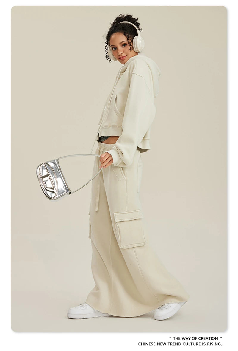 ZODF Retro 2025 Winter Women Short Zipper Hoodies Female Girls Loose 355gsm Thick Fleece Hooded Zip-up Coat Streetwears HY0448